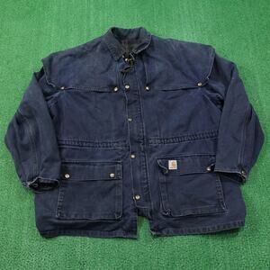 Carhartt Coat Mens 2XL Navy Flannel Lined Duck Canvas Field Hunting Hooded Warm